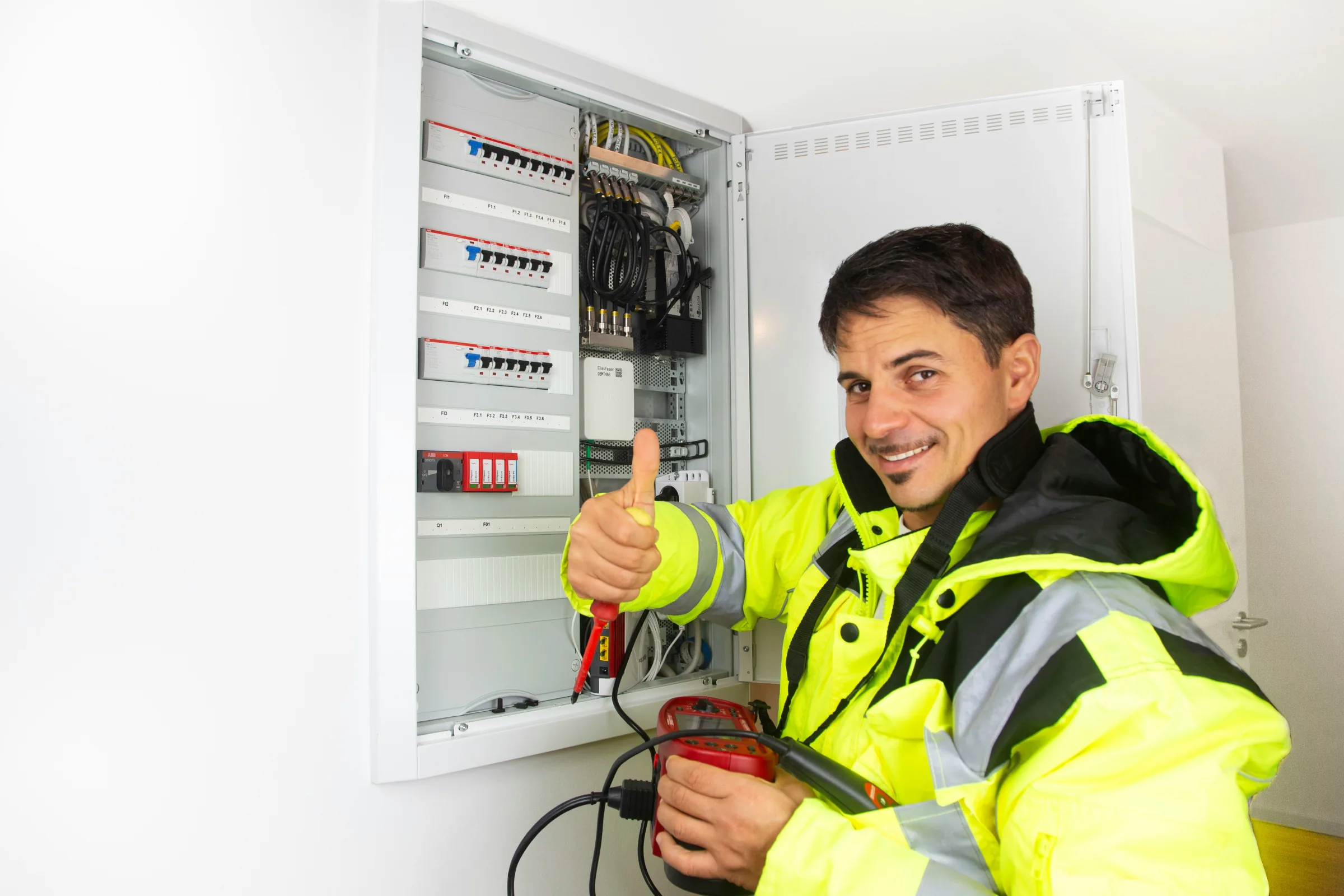 Electrician testing a residential electrical panel